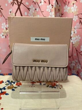 Miu Miu Matelassé Nappa Leather Medium Flap Wallet Cammeo Boxed Authentic